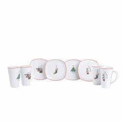 Merry Christmas Porcelain Mug and Plate Holiday Set (8 Piece Set - 4 Mugs, 4 Plates)