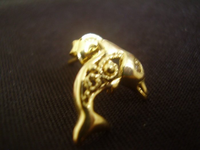 0.75 dolphin dolphins 0.20CT CZ stud 18k gold gf earrings NEW IN BOX
