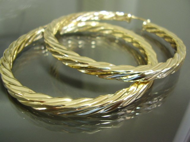 2.5" ROPE TWIST TWISTED 18k gold gf hoop earrings NW