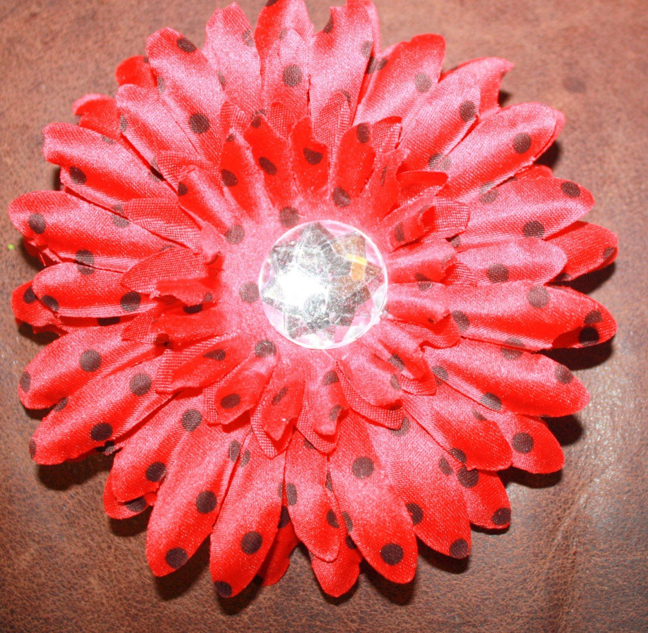 4" Red with Black Polka Dots Daisy Hair Clip