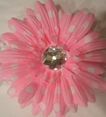 4" Pink with White Polka Dots Daisy Hair Clip