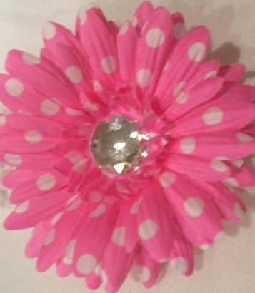 4" Hot Pink with White Polka Dots Daisy Hair Clip