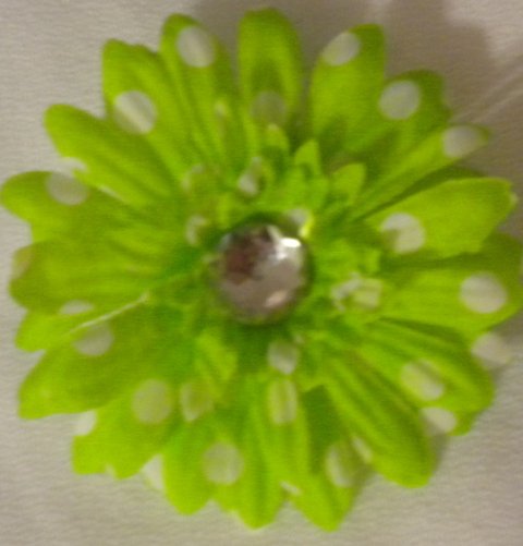 3" Lime and White Polka Dot Daisy Hair Clip