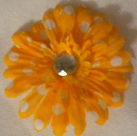 3" Orange and White Polka Dot Daisy Hair Clip