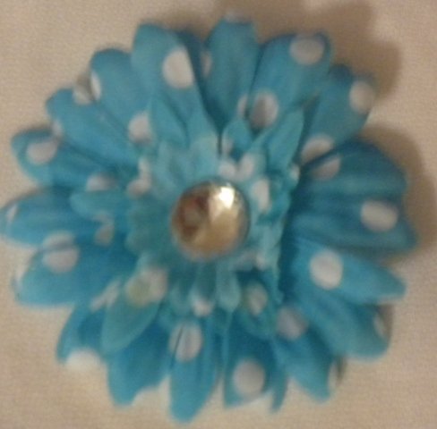 3" Turquoise and White Polka Dot Daisy Hair Clip