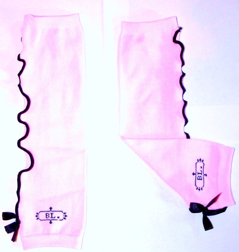 Pink With Black Ruffled Trim and Bow Leg Warmers