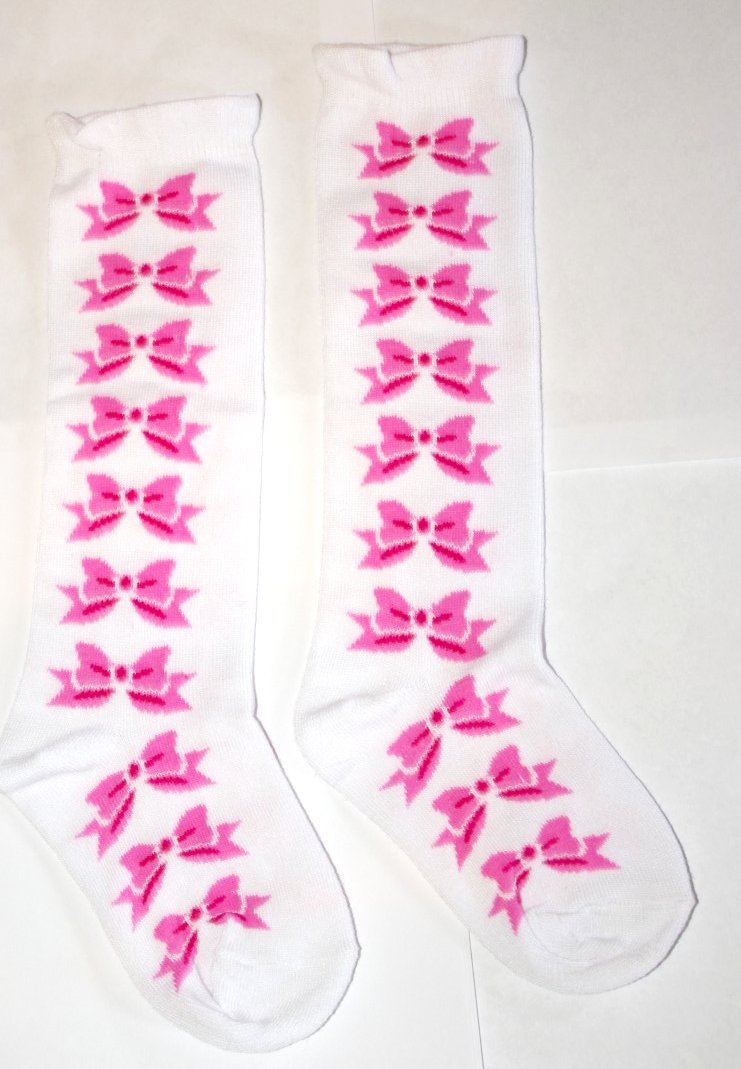 Girly Knee High Socks - Pink Bows