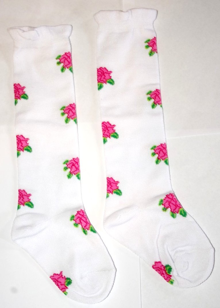 Girly Knee High Socks - Hot Pink Flowers