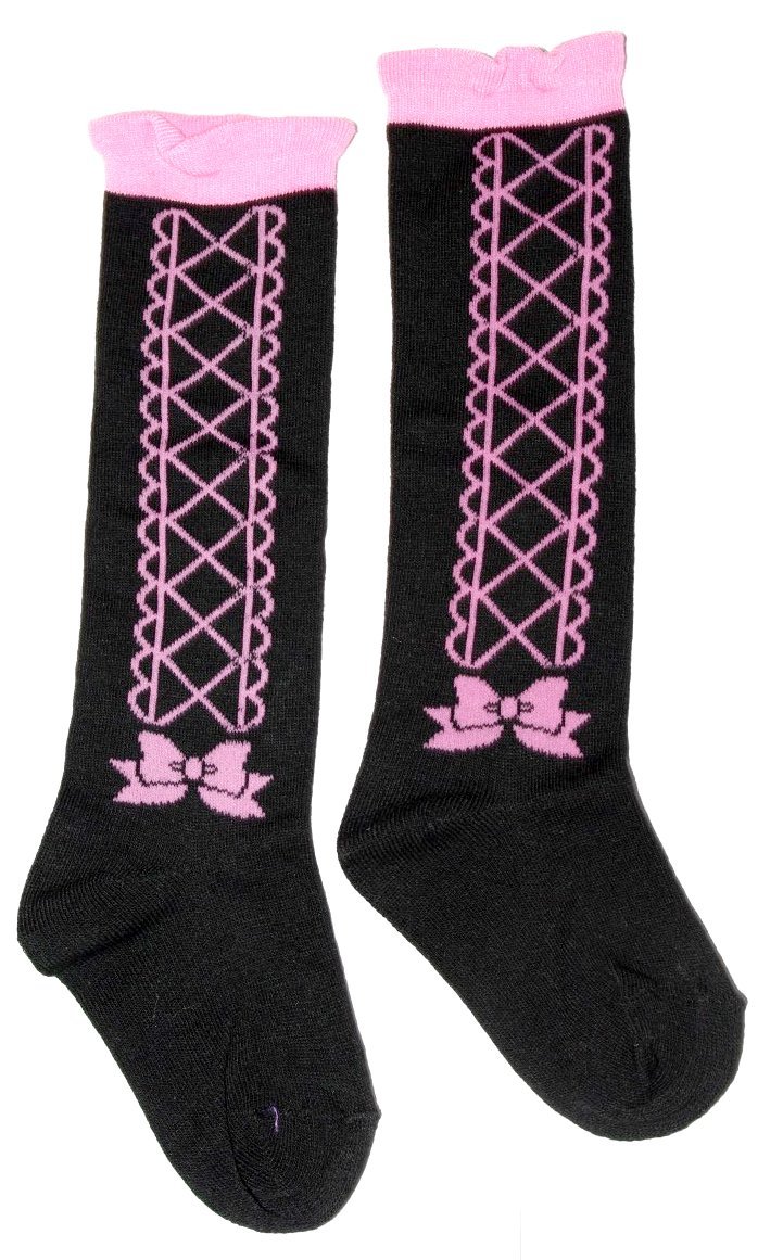 Girly Knee High Socks - Black with Pink Laces