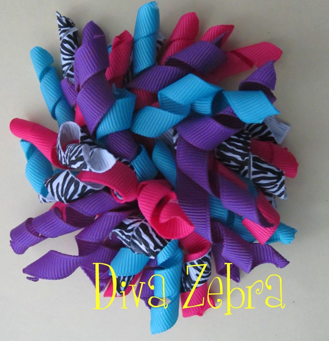 4" Fluffy Korker Clip - -DIVA HOT PINK, TURQUOISE & PURPLE ZEBRA