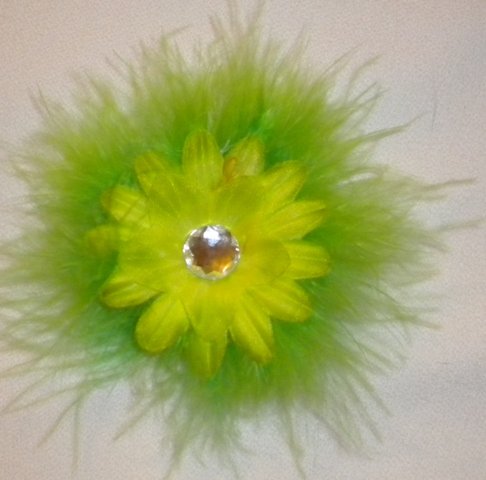 4" Lime Marabou Flower Clip