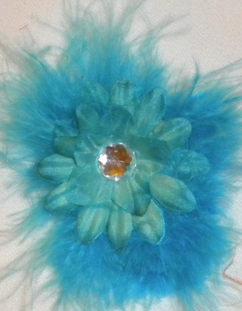 4"Turquoise Marabou Flower Clip