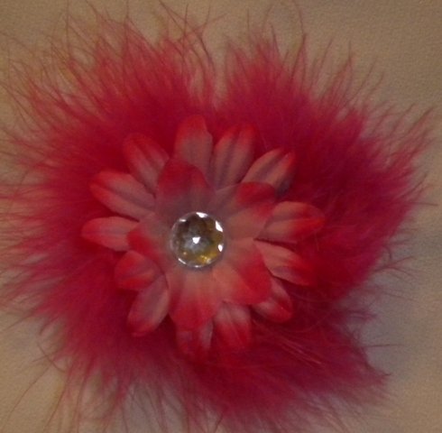4" Hot Pink Marabou Flower Clip