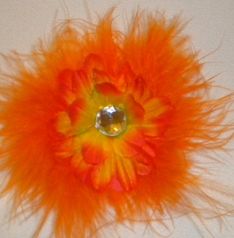 4" Orange Marabou Flower Clip