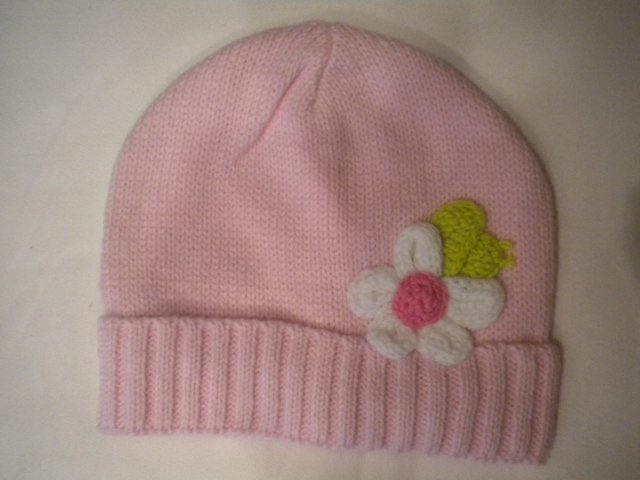 Pink Crochet Flower Winter Hat