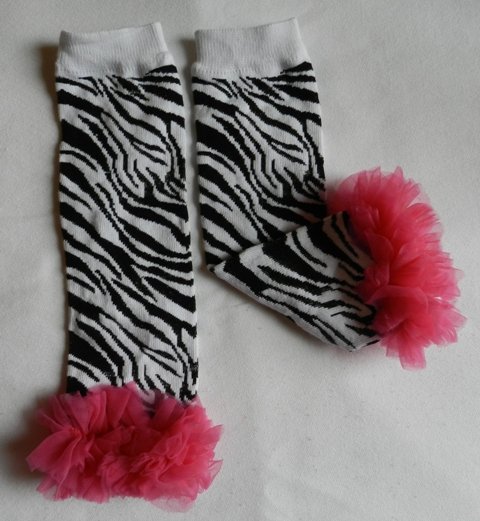 Zebra Print Leg Warmers with Hot Pink Chiffon Ruffles