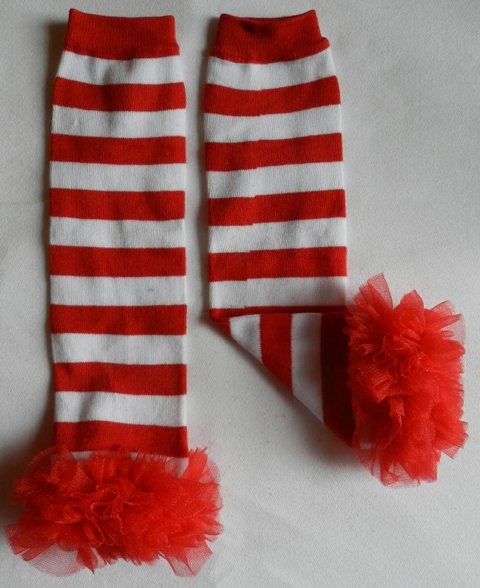 Red and White Striped Leg Warmers with Red Chiffon Ruffles