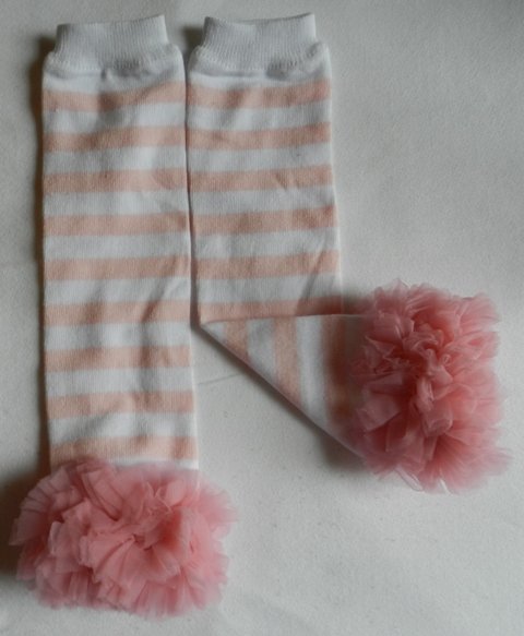 Pink and White Striped Leg Warmers with Pink Chiffon Ruffles