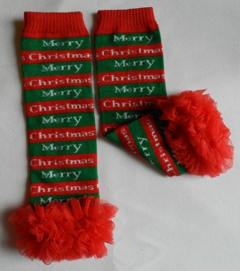 Christmas Leg Warmers with Red Chiffon Ruffles