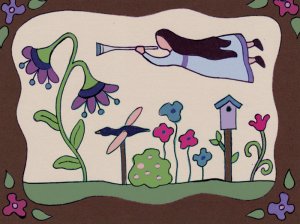 Angel Garden Rug Hooking Pattern on Linen