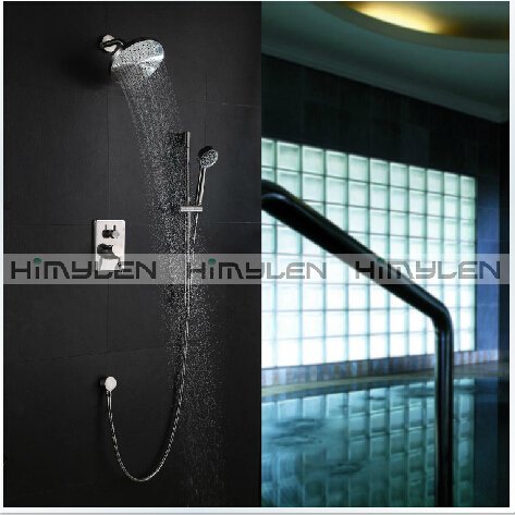 Contemporary Shower Faucet with 8 inch Shower Head + Hand Shower Satin Nickle Finish----000328