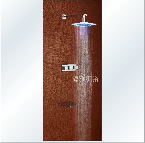 Modern Style Chrome Finish Waterfall LED Wall Mount Shower Faucet With Tub-filler--000333