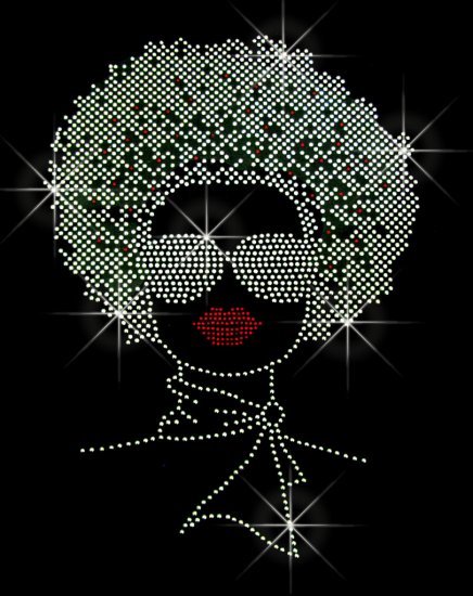 HUGE Afro Woman with Sunglasses Crystal Rhinestone Shirt.