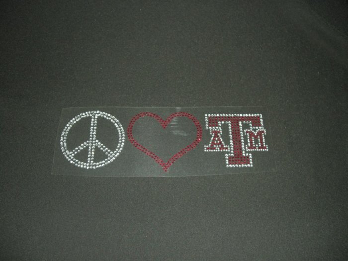 Peace Love & Texas A & M Crystal Rhinestone Shirt