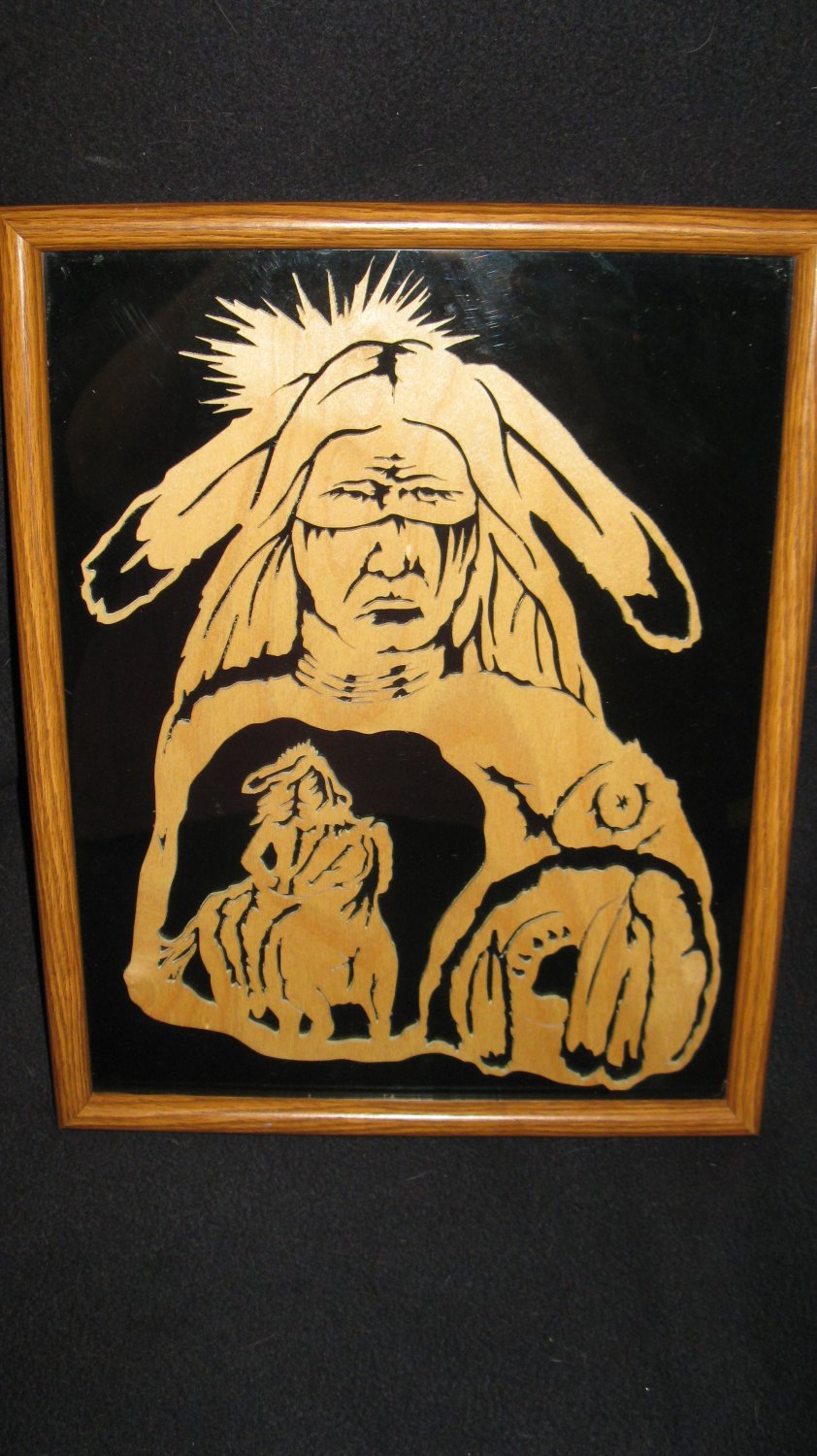 Handcrafted Scroll Saw Fret Work Indian-Framed