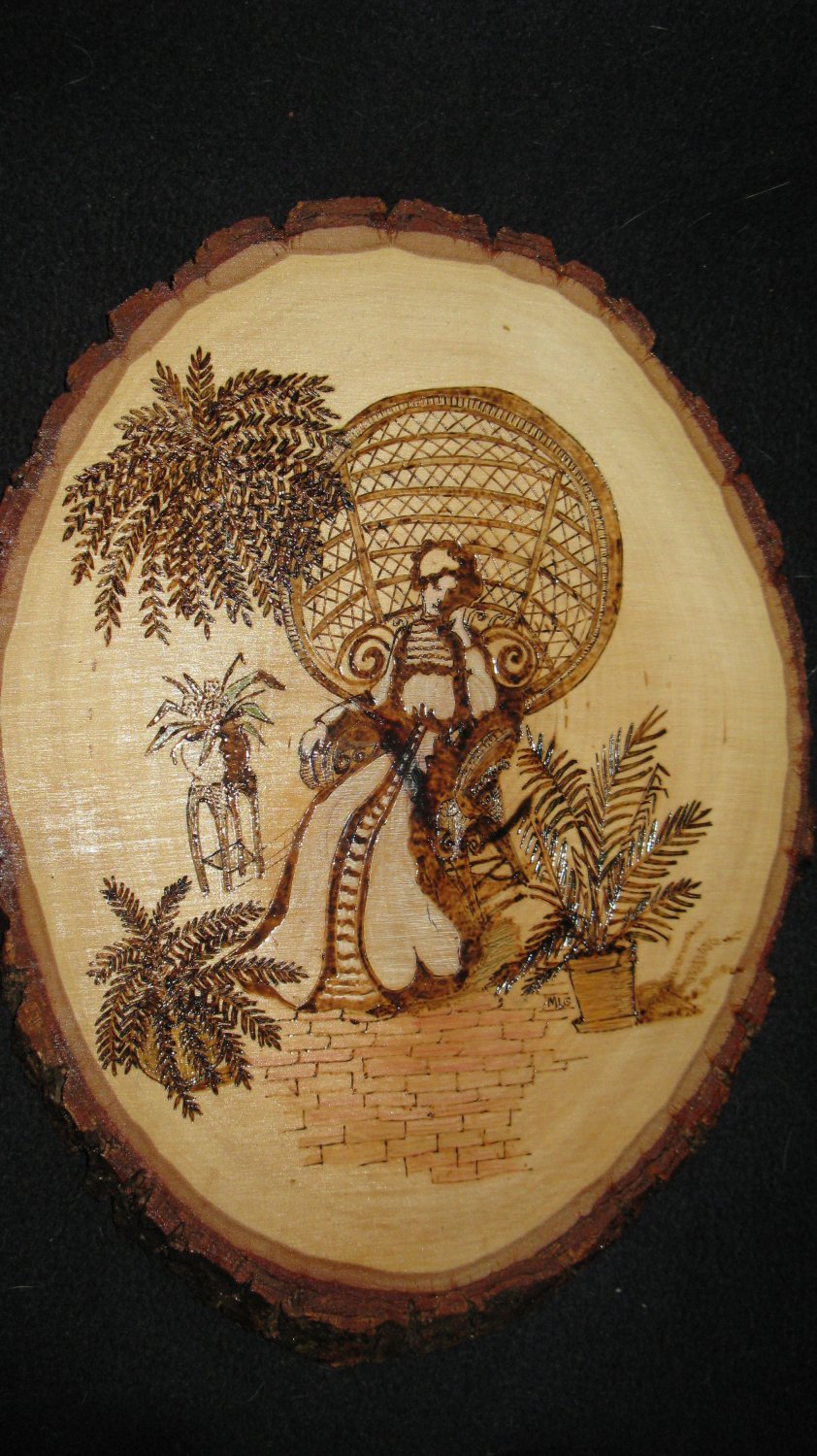 Lady in Wicker Chair Pyrography - Wood-Burning