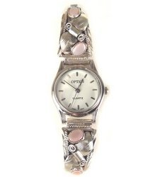native america pink shadow dial sterling silver watch!