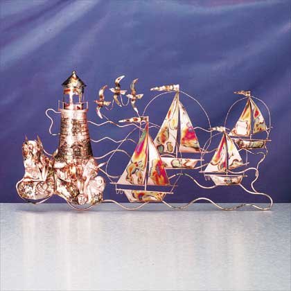 Lighthouse and Boat Metal Sculpture #32161