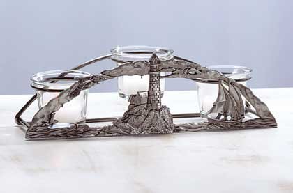 Pewter Lighthouse Three-Votive Holder #34200