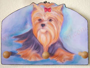 Yorshire terrier Yorkie Puppy Dog art wood leash key holder