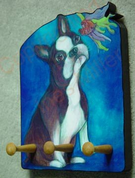 Boston Terrier dog portrait leash holder - rack key holder
