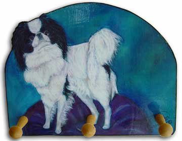 Japanese Chin Dog handmade leash key rack holder chin spaniel dog art