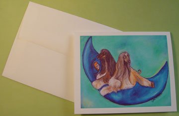 Afghan Dogs on Moon portrait - Personalized Notecards