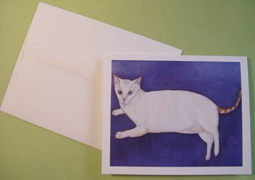 White Cat "Kiki" blue-eyed white cat - kitty portrait - Personalized Notecards