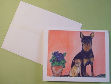 Custom Cards dog art Chihuahua Dog and Puppy Portrait - Personalized Notecards