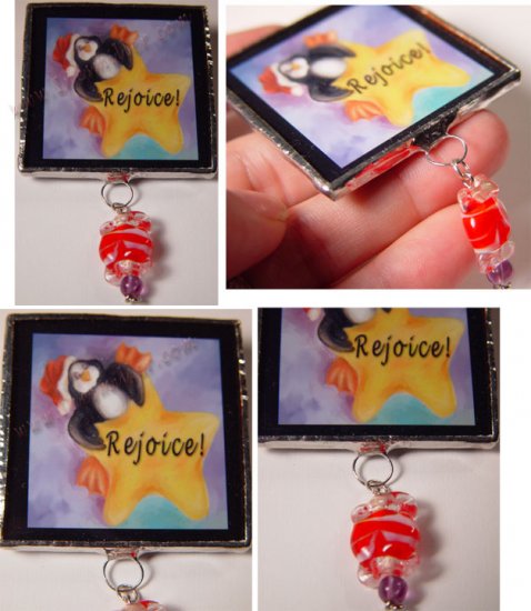 Penguin -Rejoice star Handcrafted Christmas Glass Brooch Pin