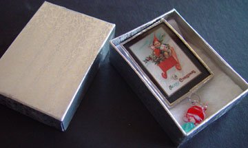 Christmas boy on Sleight with presents handmade nostalgia-vintage Glass Brooch Pin