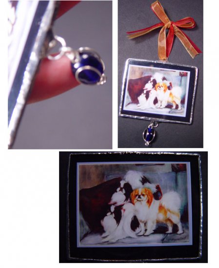 Japanese chin spaniel trio dogs handmade Glass Ornament