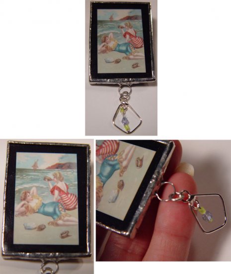 Handmacrafted Sun bathing Divas nostalgia handmade Glass Brooch Pin