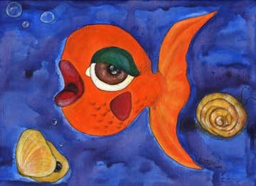 Orange Fish and black pearl Pop - Oursider Art print pop funky art