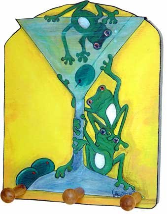 Martini & green frogs drunk froggies Green Martini Catch- Outsider Art key rack holder
