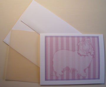Shetland Sheepdog- Sheltie dog silhouette - Personalized Notecards * Mauve & Pink stripes
