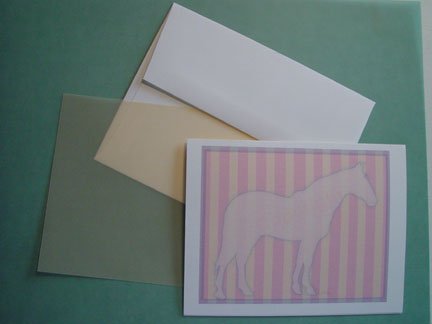 Horse silhouette portrait - Personalized Notecards pretty Pink & yellow stripes note cards