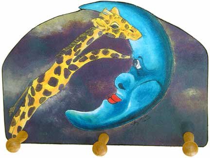 Giraffe jumping Over Moon leash key rack holder whimsical art