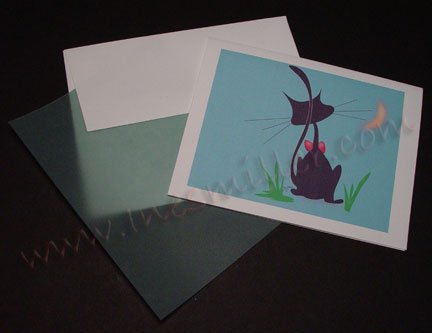 Black Kitty and Moon Retro whimsical art Notecards set8 Personalized note card
