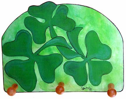 Irish Shamrocks Clover three leaves lucky shamrock key holder peg rack handmade wood holder